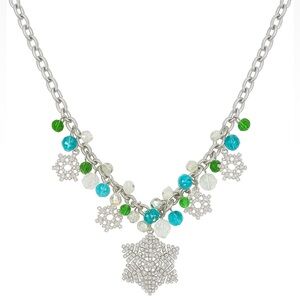 Snowflake Beaded Teal and Silver Winter Necklace